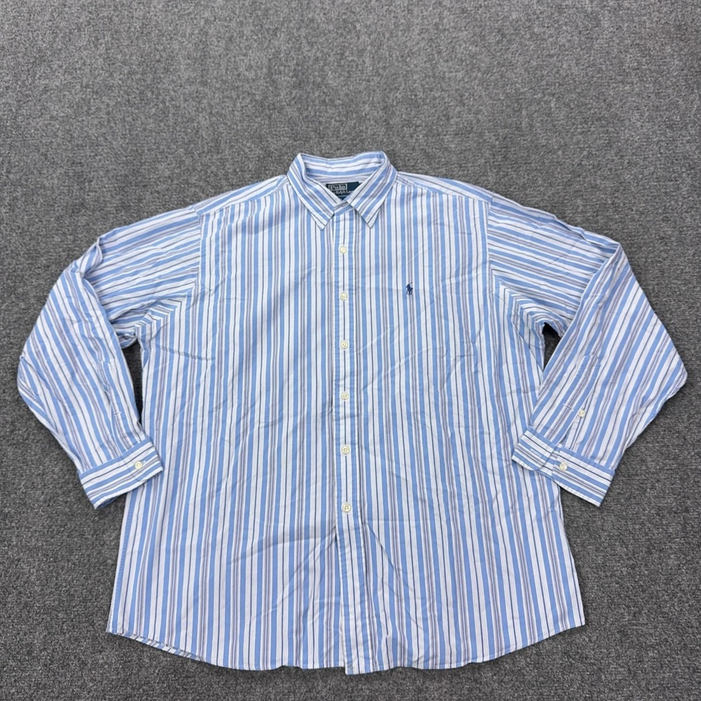 Vintage Polo Ralph Lauren Lowell Sport Shirt Mens XL Blue Striped Button-Up
